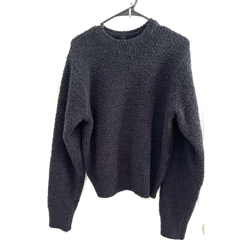 SKIMS Teddy Sherpa Pullover Sweater Shirt XXS XS Onyx Boucle Crew Long Sleeve